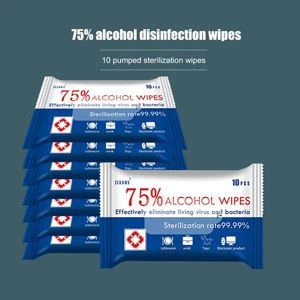 Stock 75% alcohol wipes soft sanitizing wipes with small package 10pcs/bag