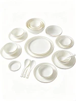 12pcs White Porcelain Dinnerware Set with Gold Rim, Custom Logo Available
