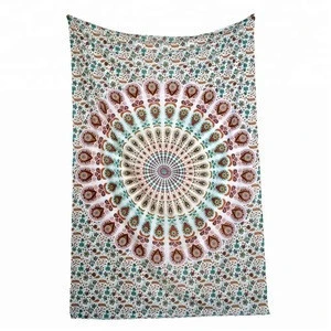 100% Cotton bedding set Indian decorative Printed Peacock mandala tapestry