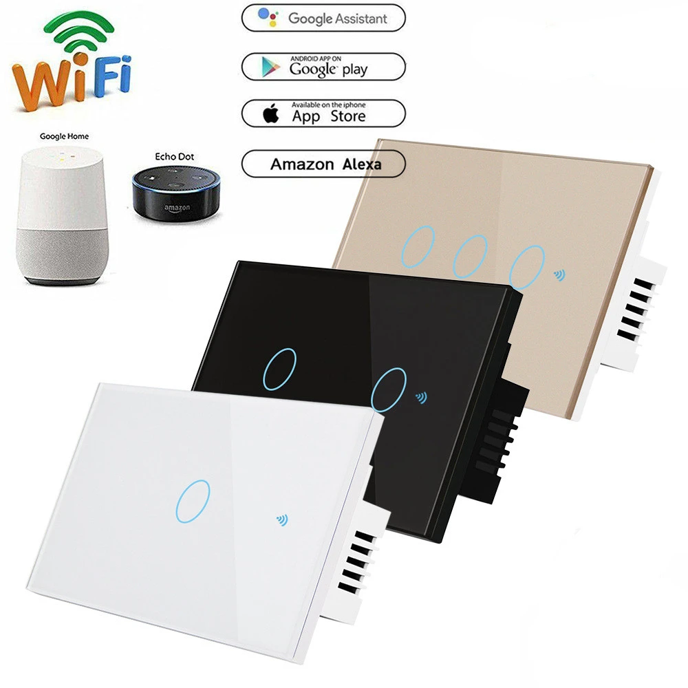 10A Glass Panel AU US American Standard Smart WIFI Light Touch Switches 1/2/3/4 Gang Wi-Fi Controlled Power Wall Switch