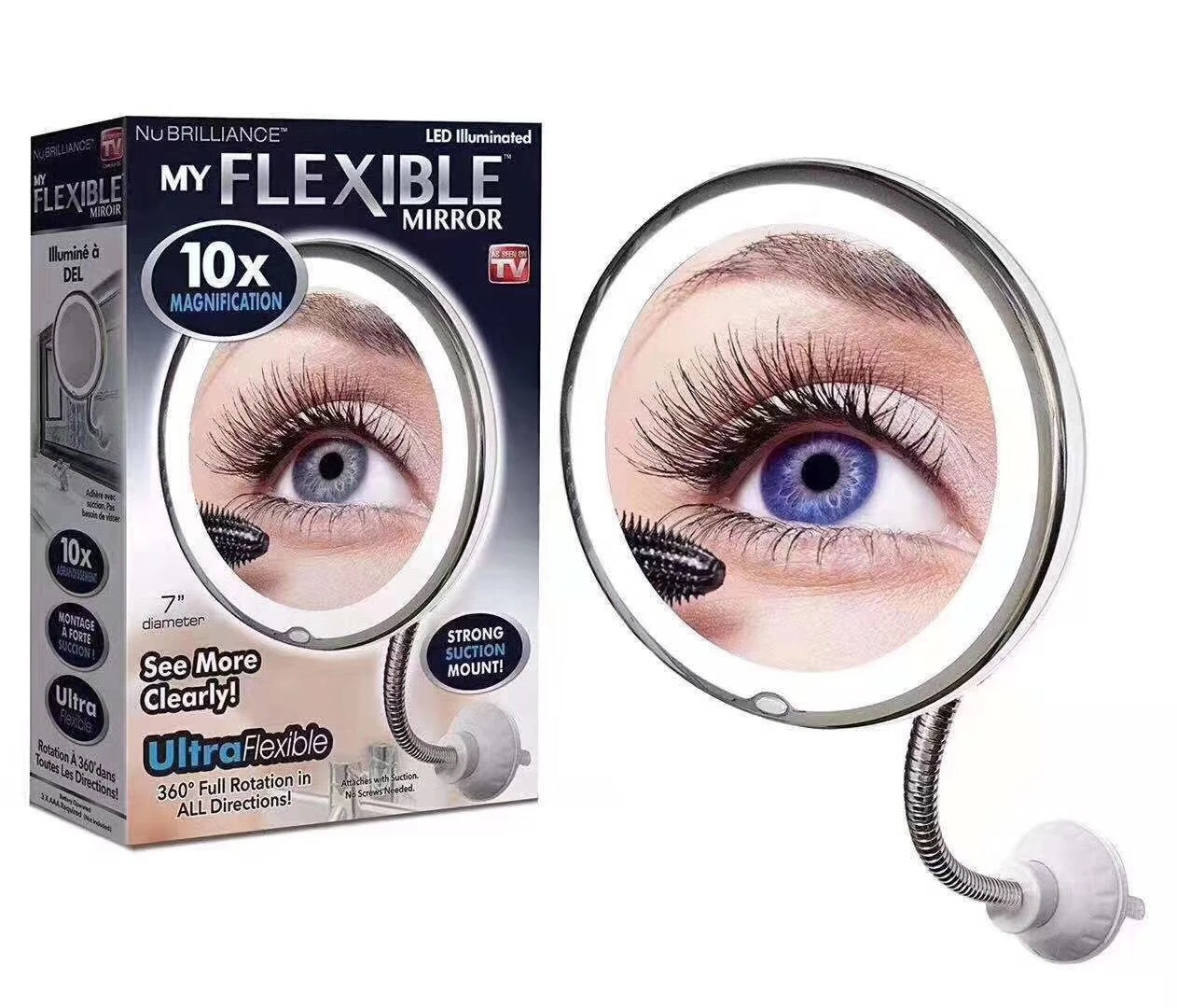 10X Magnification 360 Full Rotation LED Makeup Mirror,No Fog Bathroom Mirror