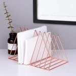 12.2"L X 7"W X 6.9"H Rose Gold 9 Slot Triangle Shape Desktop File Sorter Book Rack Organizer magazine rack