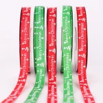 1CM Wide Merry Christmas Ribbons Red Double-Sided Satin Ribbon Printed Logo Polyester Ribbon