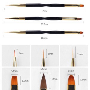 1pcs Black Copper Handle Nail Art Brushes Painting Drawing Liner Pen Gel Polish Double Head Multi-function nail art brushes set