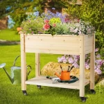 2 Tiers Wooden garden bed raised planter box Flower Planter Boxes Elevated Vegetables Growing Bed with Storage Shelf & Wheels
