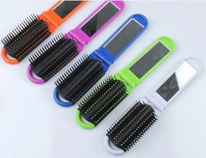 2018 hot sale pocket l Folding Hair Brush with Cosmetic Mirror