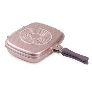 2018 new product ceramic diamond gold rose ceramic masterclass double pan with silicone handle