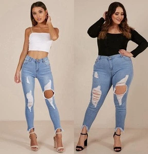 2019 new arrivals women plus sizes destroy big broken denim jeans