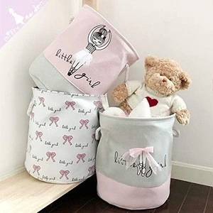 2020 Hot Sale Print  Linen Waterproof Laundry Hamper Collapsible Basket with Cotton Handle