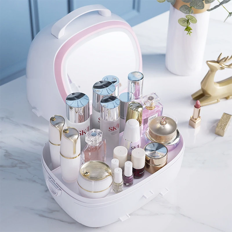 2020 New design led makeup mirror travel box glass vanity mirror cosmetic box with led mirror