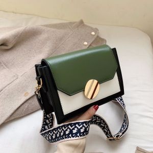 2020 Trends Women Patent Leather Handbags Contrast Color Messenger Crossbody Shoulder Bag Small Square Bag With Wide Bag Strap