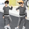 2021 fashion boy solid color jeans + striped top suit boys casual cool suit children denim two-piece wholesale