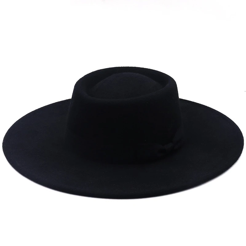 2021 New 9.5 cm Wide Brim Plain Hat Women Wool Fedora Felt Hat with Bowknot