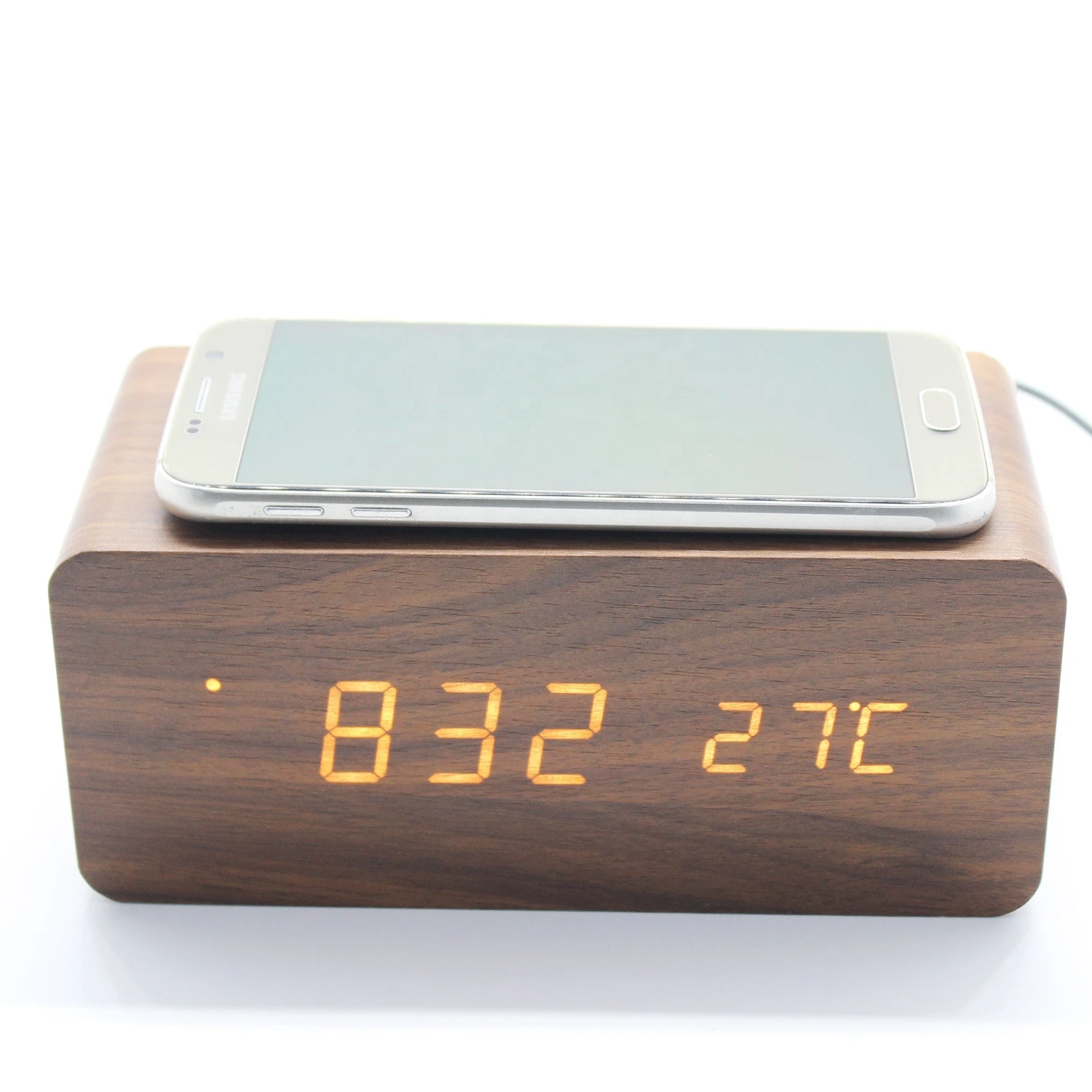 2021 New Fancy Multifunction Electronic Special Wooden Wireless Charger Virtual LED Table Alarm Clock