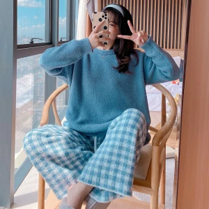 2021 new plaid pants womens simple and generous knitted casual loose home clothes womens pajamas