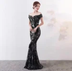 2023 new fashion elegant party evening dress womens sleeveless off-the-shoulder  womens evening dress