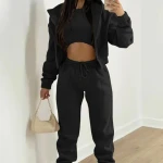 2024 Spring Foreign Trade New European And American Womens Velvet Sweater Hooded Sports Fashion Casual Set