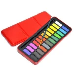 24 Colors Portable Solid Watercolor Set Solid Water Color Paints Set with Paintbrush Metal Tin Box for Drawing Painting Supplies