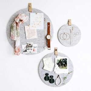 3 Pack Circle Felt Pin Board with Leather Hanging Straps for Office Organization, Wall Decor, Photo Display