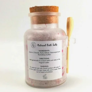 300g customizable private label spa pink himalayan salt body bath scrub with wooden spoon