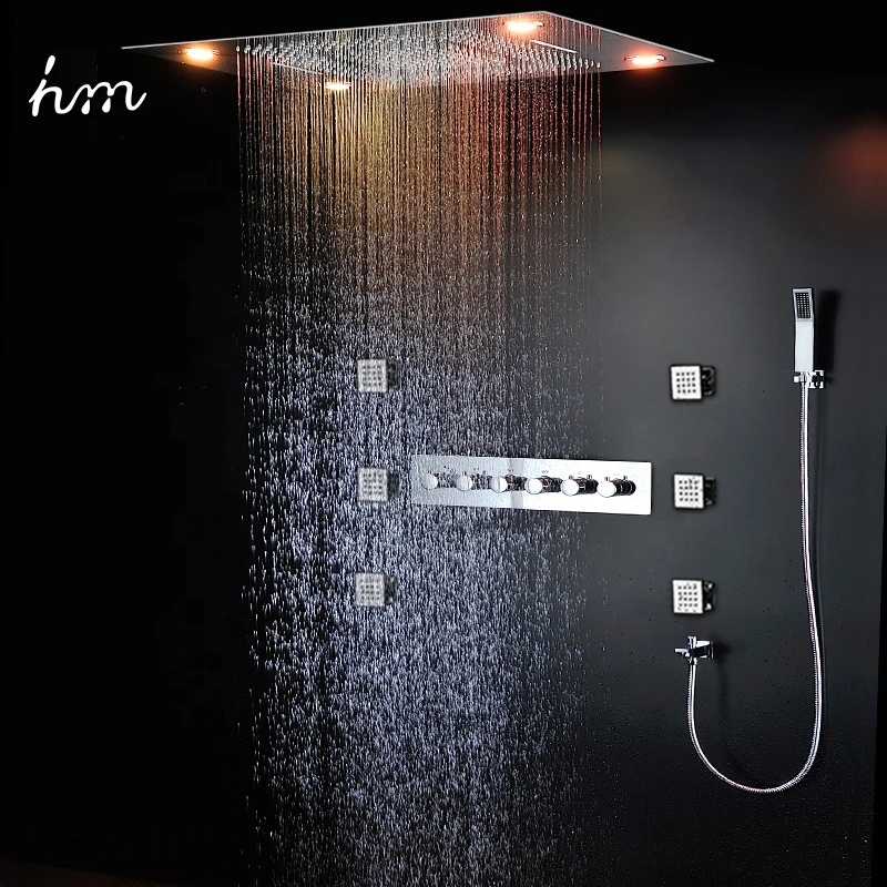 304 Stainless Steel Luxury Mulit Function Led Shower Head Bathroom Ceiling Rainfall Waterfall Shower Set