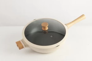 30CM Wholesale Amazon Hot Selling Die Casting Aluminum Nonstick Wok pan With Wooden Handle