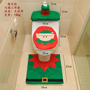 3PCS/Set Fancy Christmas Toilet Seat Lid Cover + Contour Rug Set Bathroom Accessories Xmas Supplies Decoration