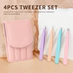 4pcs Multi-purpose Precision Stainless Steel Tweezers Scissors Brush set for Eyebrows Facial Hair Blackhead