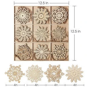 50 Pieces Wooden Snowflake  DIY Wood Crafts for Christmas Tree