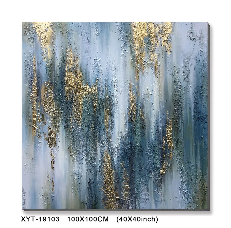 60*60cm abstract gold blue heavy texture art canvas oil paintings on the wall for living room decor
