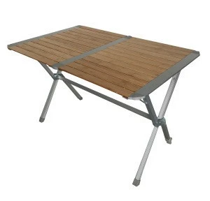 aluminum frame bamboo table top Outdoor Camping Picnic Table lightweight folding compact easy carrying camp foldable table