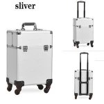 Aluminum Rolling Makeup Train Case Trolley Rolling Wheels Barber Salon Lockable Cosmetic Case Travel Case