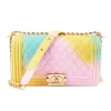 Amazon hot sell lady purse crossbody bag fashion rainbow jelly hand bag colorful shoulder candy handbag for women