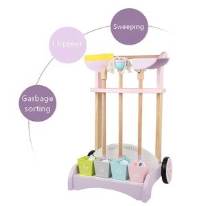 Amazon Hottest Early Education Wooden Cleaning Trolley Play Set Toys for Kids