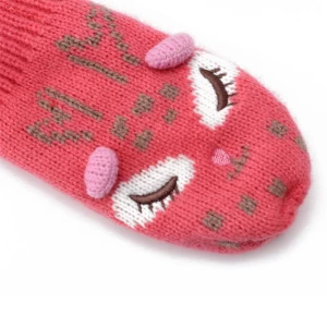 Autumn Winter Kids Girls Fashion Acrylic Knit Glove Reindeer Jacquard Mitten With 2D horn