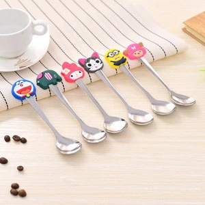Baby Flatware Cute cartoon stainless steel spoon stainless steel spoon, Soft Silicone Baby Spoon