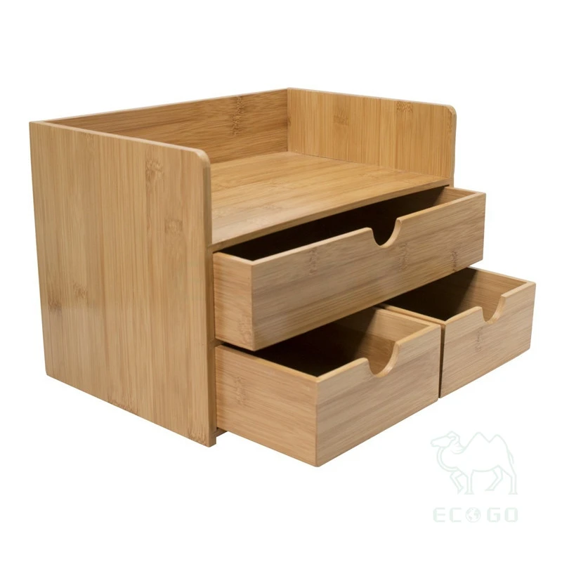 Bamboo Wooden Office Desk Organizer with 3 Drawers