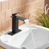 Bathroom Faucet Matte Black Waterfall Single-Handle One Hole Commercial with Drain Assembly Deck Mounted Sink Faucet