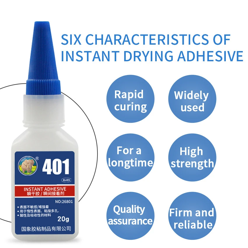 Best quality metal rubber sealant instant super glue 401 cyanoacrylate adhesive