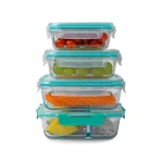 Best seller food grade glass container set with utensil lid with 3 compartment