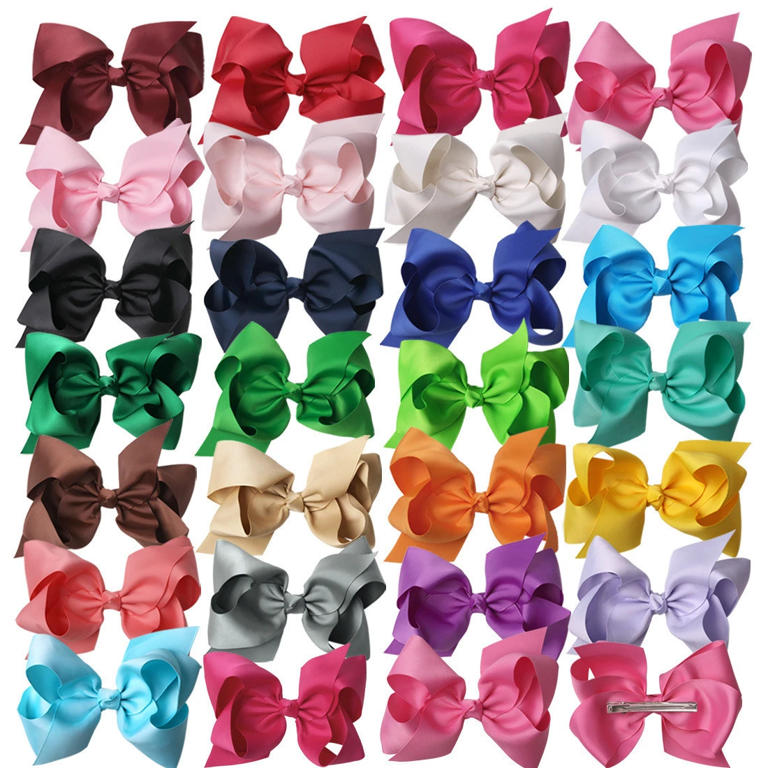 Big 6&quot; hair_bows Clips Solid Color Grosgrain Ribbon Larger Hair Bows Alligator Clips Hair Accessories for Baby Girls Infants