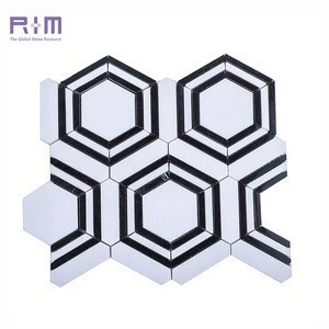 Black And White Marble Natural Stone Hexagon Mosaic Pattern
