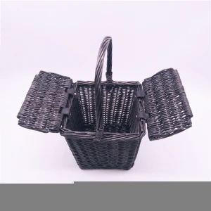 Black Painted Gift serving plastic ratan basket with Handle
