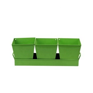 BXbest quality metal garden square 3 pots herb flower planters with tray