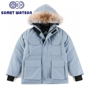 Canada duck down customized logo Winter womens mens Cotton coats down jacket strip zipper coat fur down coats women jacket