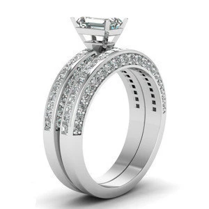 CAOSHI Fine Jewelry 925 Silver Plated Square Cut Ring Set Bridal Luxury CZ Diamond Couple Ring