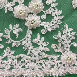 Chinese traditional pattern elegant flower beaded lace /nice tulle beaded sequined lace fabric for wedding dress wholesale