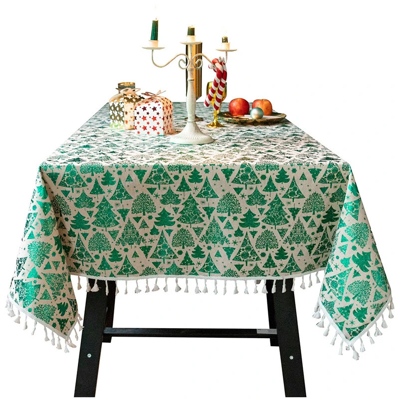Christmas Decoration Supplies Cotton Tablecloths Fabric Rectangle Classic Snowflake Hat Tree Pattern Table Cloth