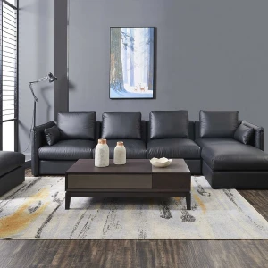Classic Simple Black Home Furniture Sectional Leather Sofa
