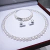 Classic White Pearl Necklace Sets 8-9mm Round Real Freshwater Pearl Necklace Bracelet And Earring Set